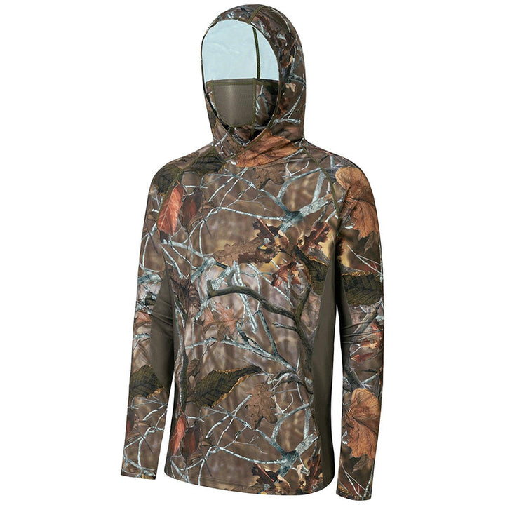 TWS UPF 50+ Herren-Jagdhemden mit Maske, langärmelig, Camouflage-Angel-Hoodie