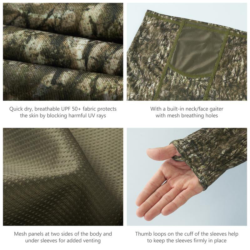 TWS UPF 50+ Herren-Jagdhemden mit Maske, langärmelig, Camouflage-Angel-Hoodie